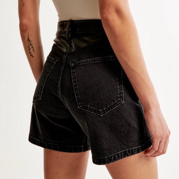 Abercrombie & Fitch The Dad Faux Leather High-Rise Denim Shorts - Picture 5 of 11